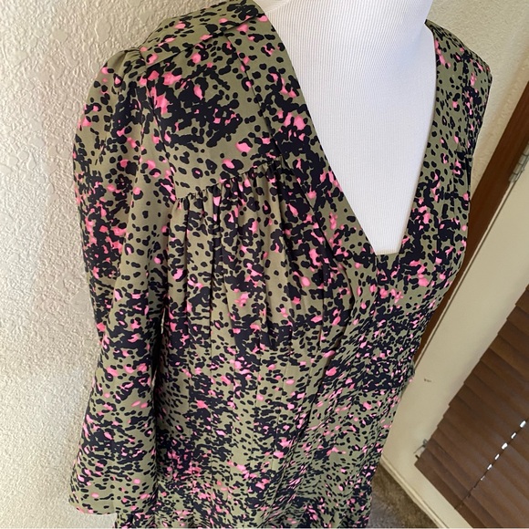 Reiss Ciara Olive Pink Animal Leopard Patterned Pleated Dress Mini Cocktail: 12 - Picture 3 of 11